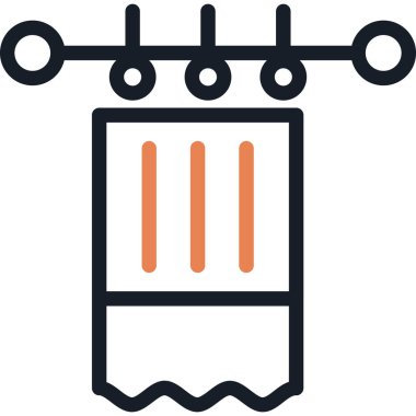 Yatak odası Perdeleri Çizgisi Simge Ögesi, Basit Tasarımlı Vektör İllüzyonu