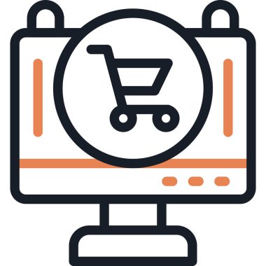 Çevrimiçi Dükkan Çizgisi Simgesi, Basit Tasarımlı Vektör Resimleri