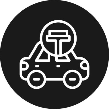 Cam temizleyicisi olan araba BG Simgesi Çemberi, Basit Tasarımlı Vektör İllüstrasyonu