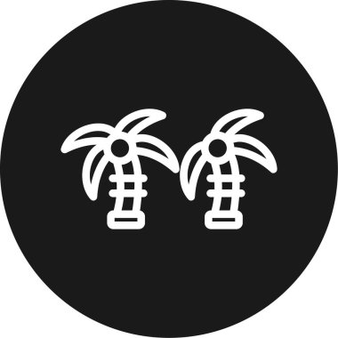 Palmiye Ağacı Çizgisi Çemberi BG Simgesi, Basit Tasarımlı Vektör Resimleri