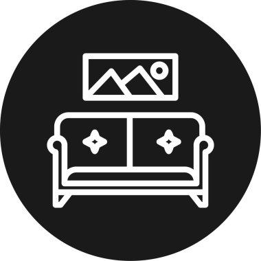 Oturma Odası Çizgisi Çemberi BG Simgesi, Basit Tasarımlı Vektör İllüzyonu