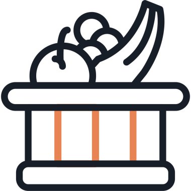 Meyve Sepeti Satırı Simge Ögesi, Basit Tasarımlı Vektör İllüstrasyonu