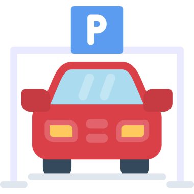 Otopark Alanı Düz Simgesi, Basit Tasarımlı Vektör İllüstrasyonu