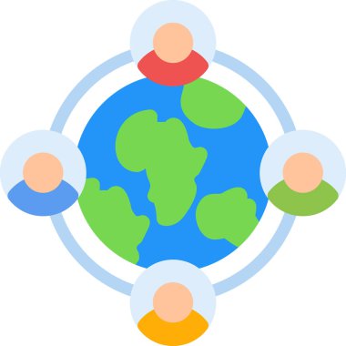 Basit Tasarımlı Küresel İletişim Düz Simgesi, Vektör İllüstrasyonu