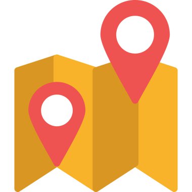 Seyahat Haritası Düz Simgesi, Basit Tasarımlı Vektör İllüstrasyonu