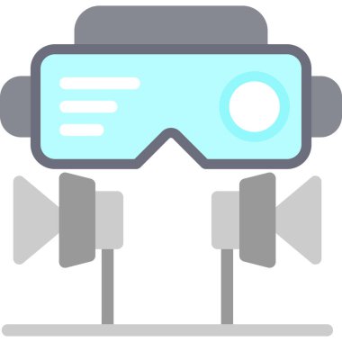 VR Stüdyo Düz Simgesi, Basit Tasarımlı Vektör Resimleri