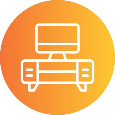 TV Stand Line Gradyan Çemberi Simgesi, Basit Tasarımlı Vektör İllüstrasyonu