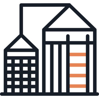 Grain Silo Çizgisi Simgesi, Basit Tasarımlı Vektör İllüstrasyonu