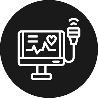 Ekokardiyogram Satır Çemberi BG Simgesi, Basit Tasarımlı Vektör Resimleri