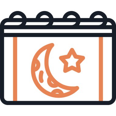 İslami Takvim Çizgisi Simge, Basit Tasarımlı Vektör İllüstrasyonu