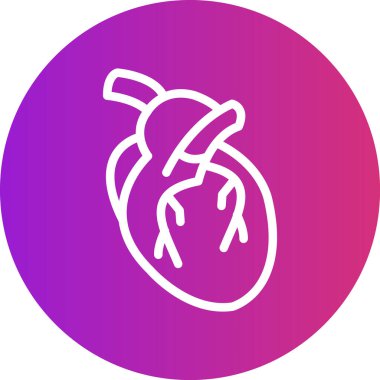 Kalp Anatomisi Çizgisi Gradyan Çemberi Simgesi, Basit Tasarımlı Vektör İllüstrasyonu