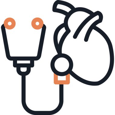 Kalp Teşhisi Çizgisi Simge Ögesi, Basit Tasarımlı Vektör İllüstrasyonu