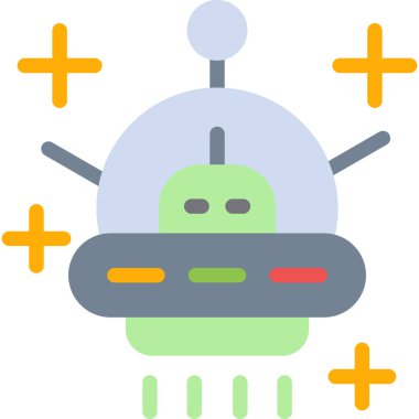 UFO İzleyici Düz Simgesi, Basit Tasarımlı Vektör Resimleri