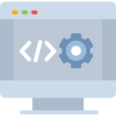 Kodlama Ortamı Düz Simgesi, Basit Tasarımlı Vektör Resimleri