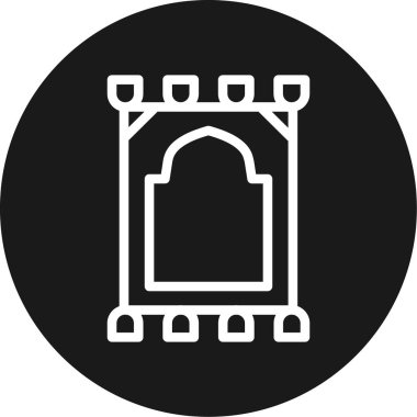 Prayer Mat Satır Çemberi BG Simgesi, Basit Tasarımlı Vektör İllüstrasyonu