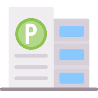 Ofis Otoparkı Düz Simgesi, Basit Tasarımlı Vektör İllüstrasyonu