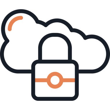 Güvenli Bulut Depolama Çizgisi Simgesi, Basit Tasarımlı Vektör Resimleri