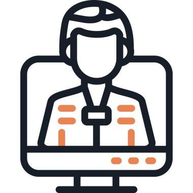 Tv Worker Line Bitiş Simgesi, Basit Tasarımlı Vektör İllüstrasyonu