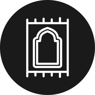 Prayer Mat Satır Çemberi BG Simgesi, Basit Tasarımlı Vektör İllüstrasyonu