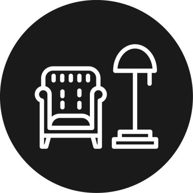 Koltuk ve Lamba Çizgisi Çemberi BG Simgesi, Basit Tasarımlı Vektör Resimleri