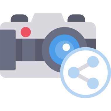 Kamera Paylaşım Düz Simgesi, Basit Tasarımla Vektör İllüstrasyonu