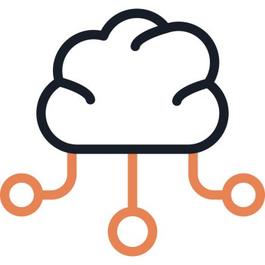 Cloud Technology Line Due Icon, Basit Tasarımlı Vektör İllüstrasyonu