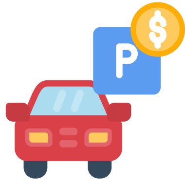 Otopark Ücreti Düz Simgesi, Basit Tasarımlı Vektör İllüstrasyonu