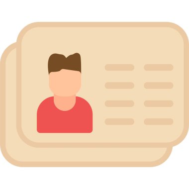 Kimlik Kartı Düz Simgesi, Basit Tasarımlı Vektör İllüstrasyonu