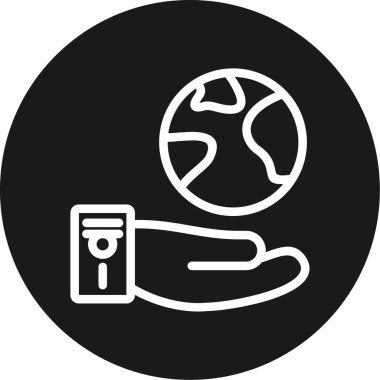 Earth in Hands Line Circle BG Simgesi, Vector Illustration with Simple Design