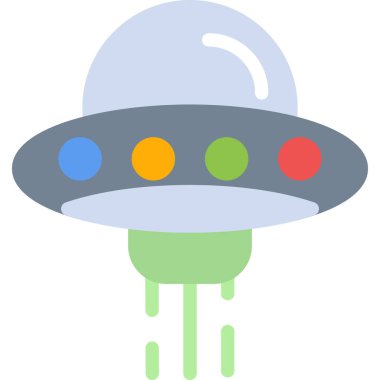 UFO Gizemli Düz Simge, Basit Tasarımlı Vektör İllüzyonu