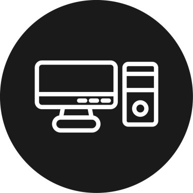 COMPUTER Satır Çemberi BG Simgesi, Basit Tasarımlı Vektör İllüstrasyonu