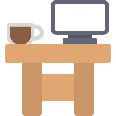 Ofis Masası Düz Simgesi, Basit Tasarımlı Vektör Resimleri