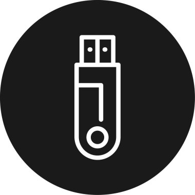 USB Drive Satır Çemberi BG Simgesi, Basit Tasarımlı Vektör Resimleri