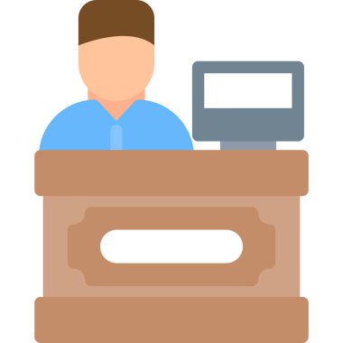 Otel Resepsiyonu Düz Simgesi, Basit Tasarımlı Vektör Resimleri