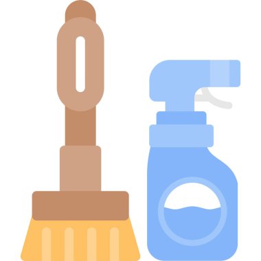 Temizlik Malzemeleri Düz Simgesi, Basit Tasarımlı Vektör İllüstrasyonu