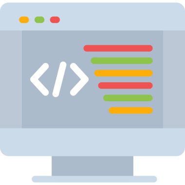 Kodlama Atölyesi Düz Simgesi, Basit Tasarımlı Vektör İllüstrasyonu