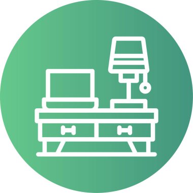 Masa başı simgesi olan dizüstü bilgisayar, vektör illüstrasyonu