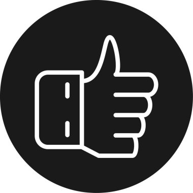 Başparmak yukarı simgesi. Vektör çizimi. düz ikonik vektör iç çember, siyah renk arkaplan.