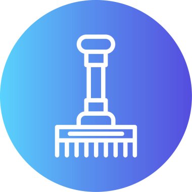 Mavi ve kırmızı çizgili bahçe tırmığı simgesi beyaz arkaplanda izole edilmiş. Bahçıvanlık, tarım, çiftçilik için bir araç. Toprak işleyicisi. temizlik ekipmanları.