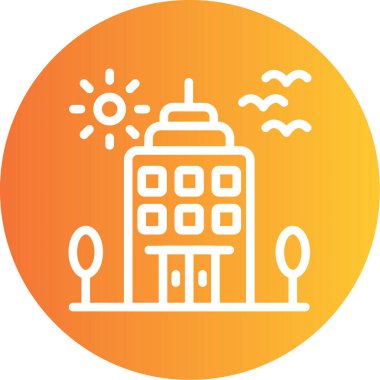 Şehir binalarıyla güneşin vektör çizimi