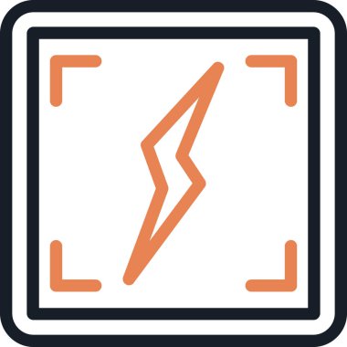 Elektrik simgesi. Vektör biçimi yuvarlak açılı, turuncu renkli, beyaz arkaplan şeklinde düz ikonik semboldür.