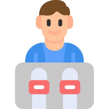 Adam dizüstü bilgisayarla oturuyor ve düz dizayn vektörü üzerinde çalışıyor.