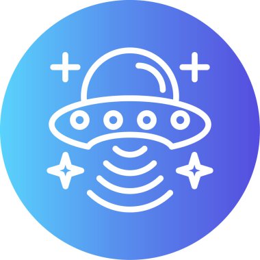 UFO uçan uzay gemisi simgesi beyaz uçan daire üzerinde izole edildi. Uzaylı uzay gemisi. Gelecekteki bilinmeyen uçan nesne. Renkli taslak konsepti. vektör.