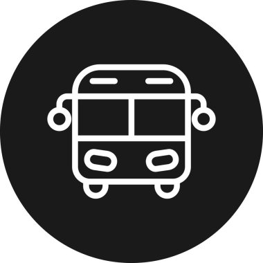 Otobüs vektör simgesi. biçim düz yuvarlak kare düğmedir, gri ve siyah renkler, beyaz arkaplan.