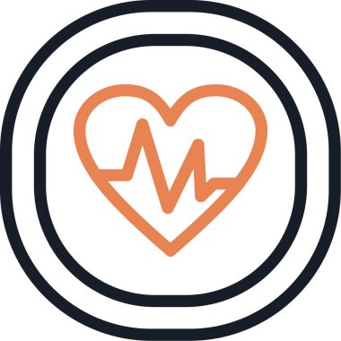 Kalp nabız yuvarlak simgesi. Vektör çizim tarzı daire, portakal rengi, beyaz arka plan içinde düz ikonik sembolü olduğunu.