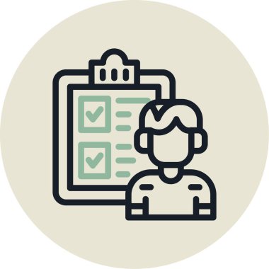 Kontrol listesi simgesi olan bir adamın vektör illüstrasyonu