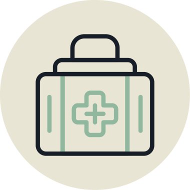 İlk yardım çantası ikonu. Web için tıbbi malzeme vektör simgelerinin özet çizimi