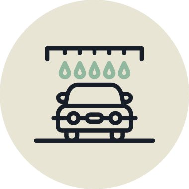 Araba yıkama vektör simgesi. Çizim biçimi düz bir ikonik semboldür, yumuşak mavi renk.