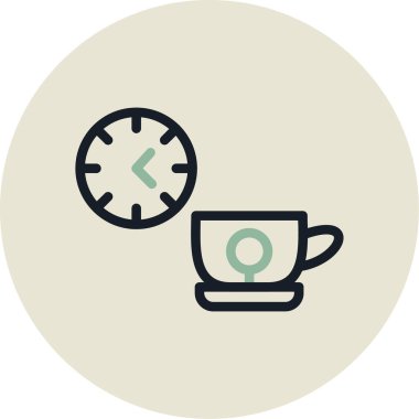 Saat simgesi ve vektör illüstrasyonlu kahve fincanı