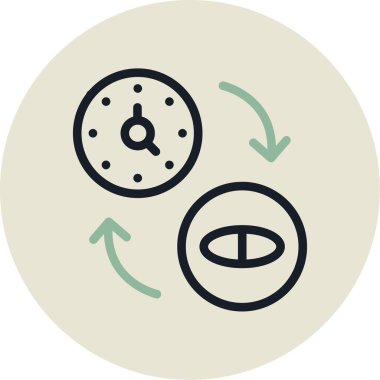 Büyüteci olan bir saatin vektör simgesi.